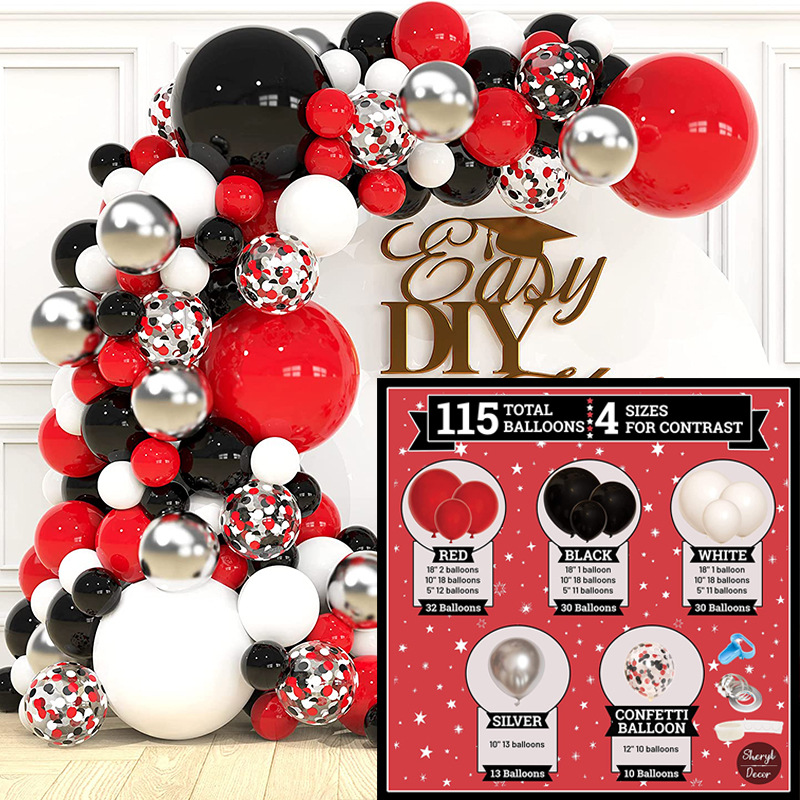 109pcs, Red Black White Balloon Garland Arch Kit Red Confetti Balloons  Wedding Christmas Baby Shower Birthday Party Decor Balloons Party Supplies